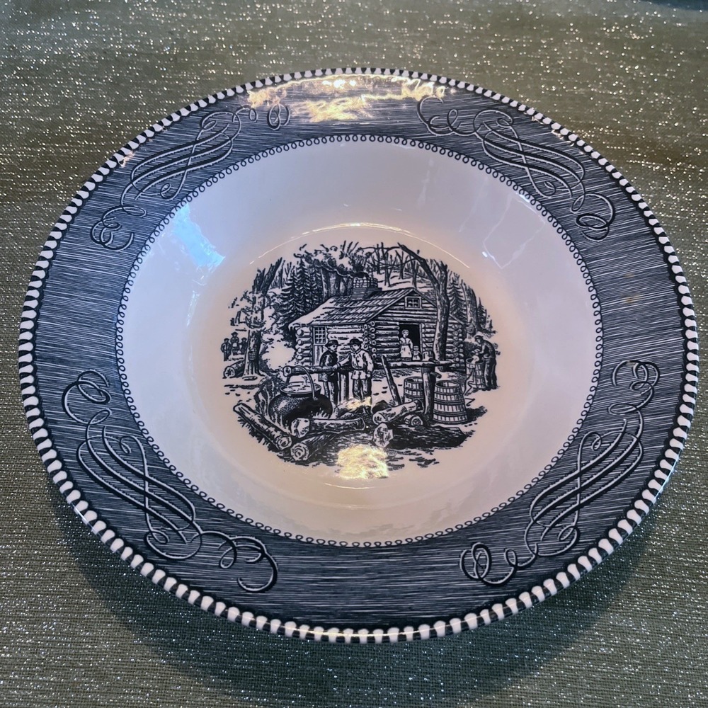 Currier and Ives 9" Round Serving Bowl Maple Sugaring Royal China